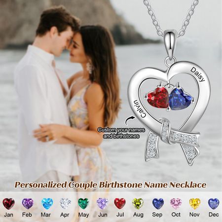 Personalized Custom Birthstone Name Couple Necklace